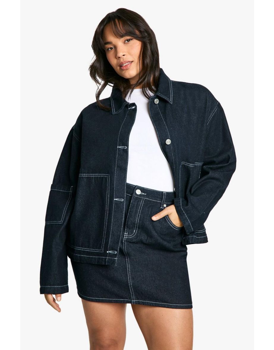 plus indigo contrast stitch denim mini skirt - indigo