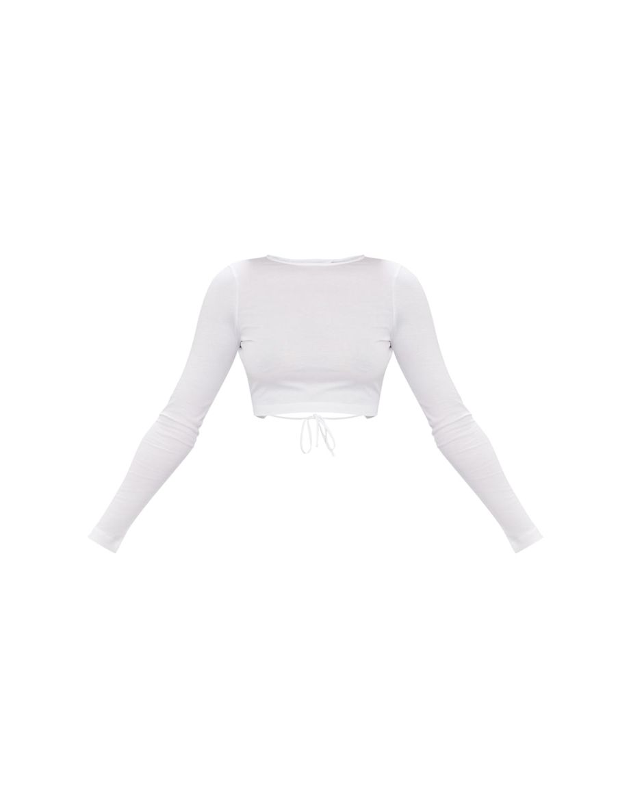 Cream Tie Back Long Sleeve Crop - 4