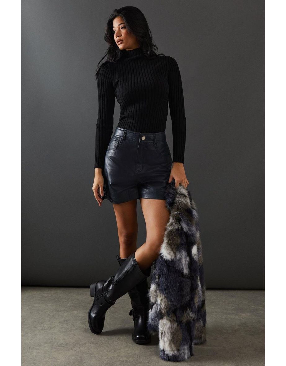 Real Leather Whipstitch Detail Shorts