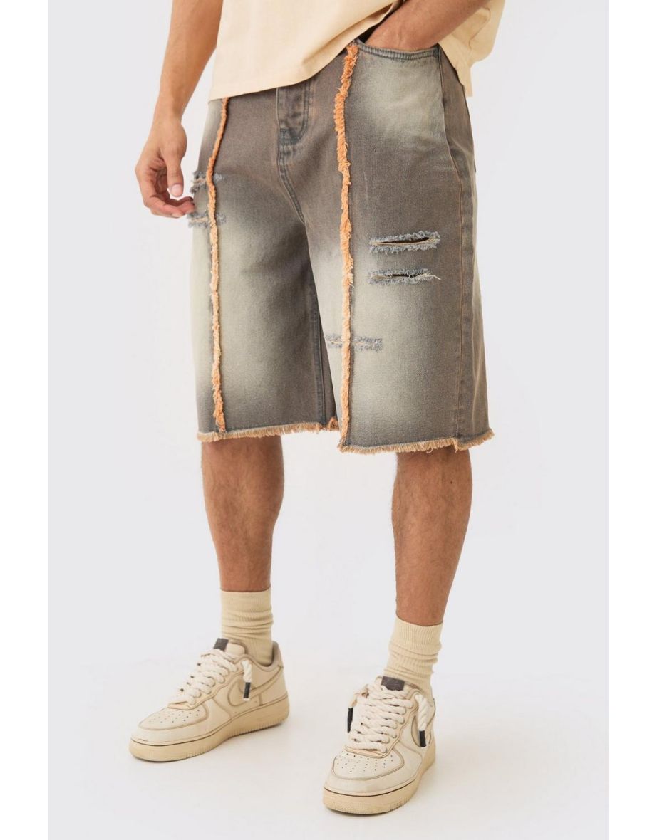 Denim Jorts In Brown - brown