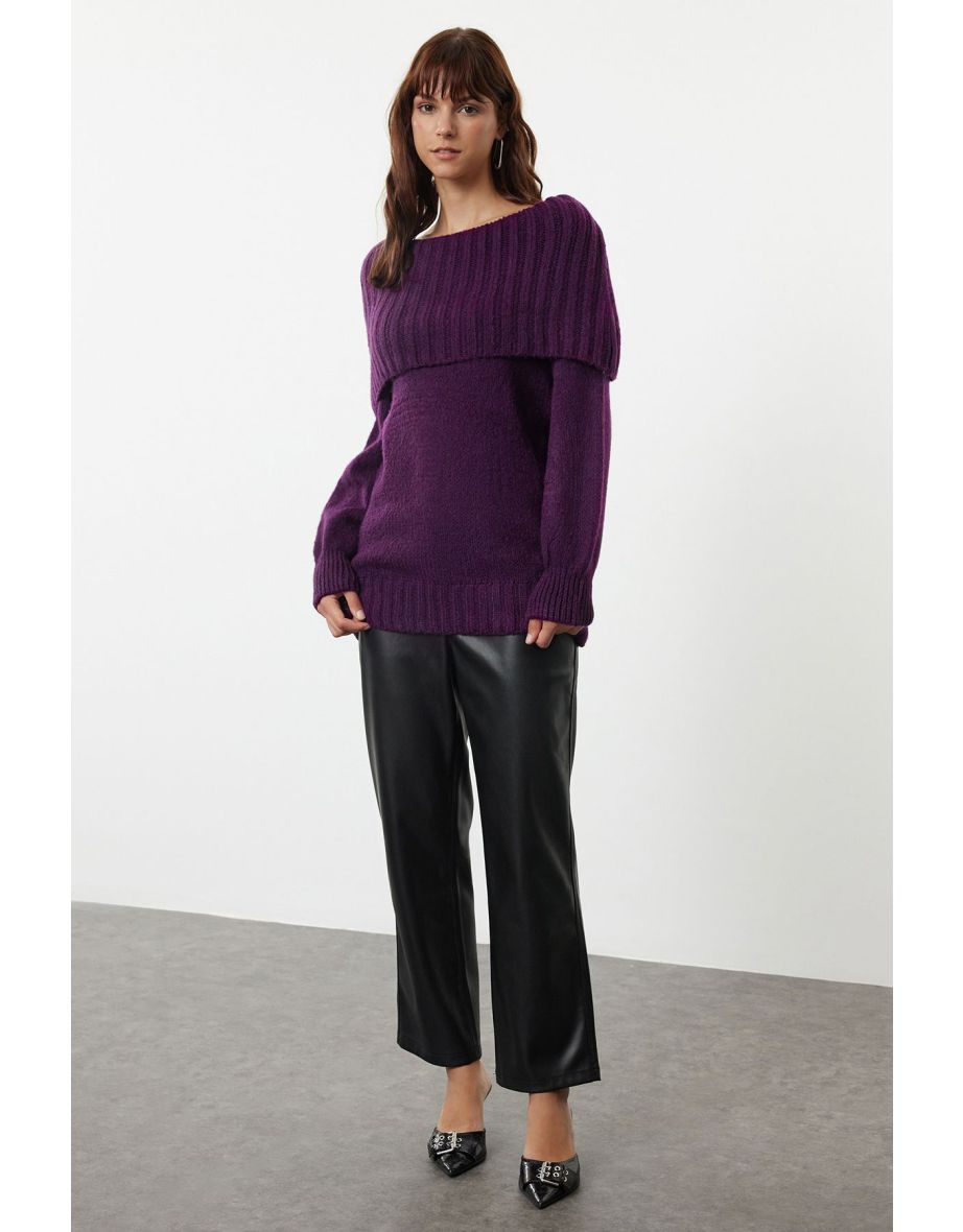 Plum Soft Texture Cowl Neck Knitwear Sweater