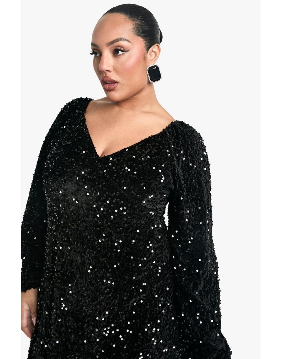 Plus Velvet Sequin Swing Dress - black - 3