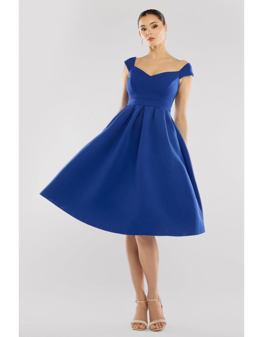 Goddiva Scuba Foam Skater Midi Dress - Royal Blue