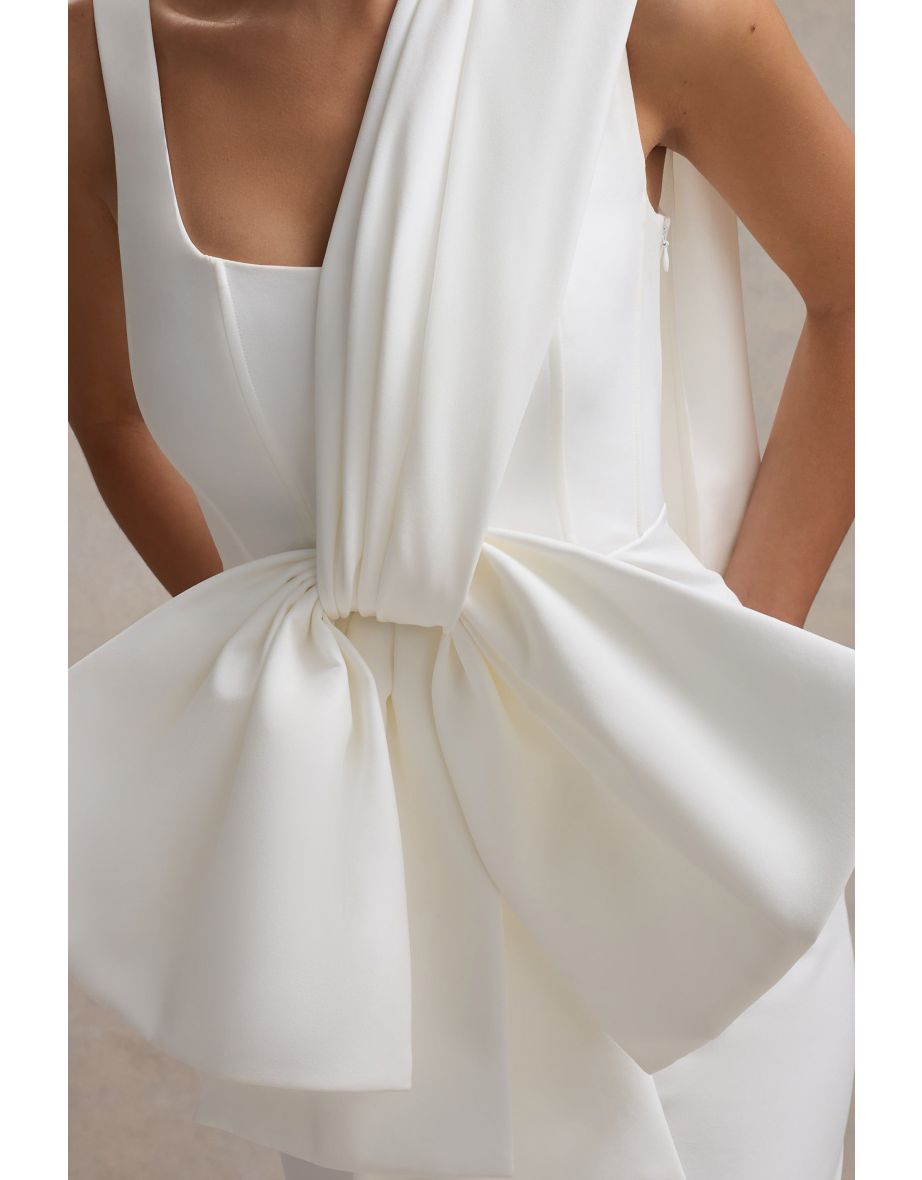 Brulee | Cream Scoop-Neck Sash Mini Dress With Bow - 6