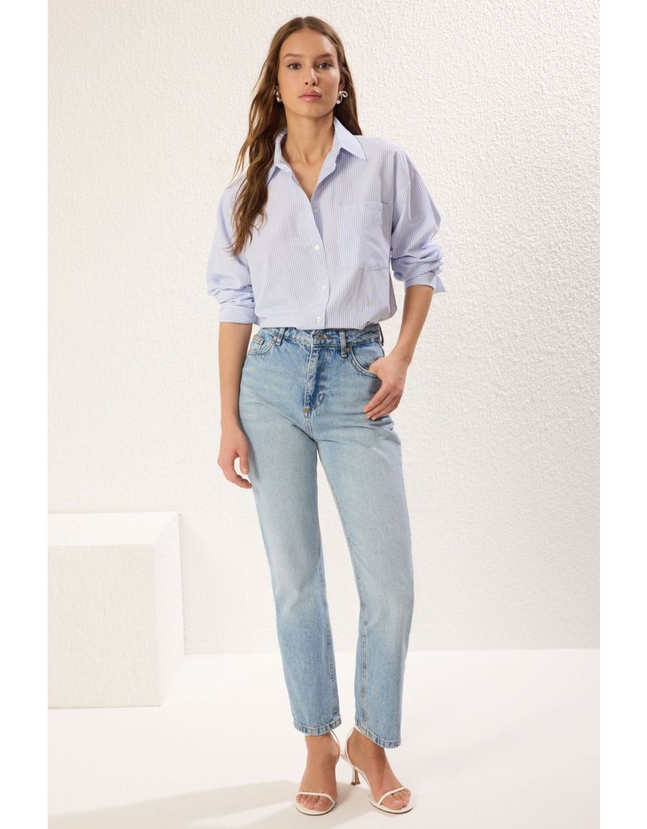 Blue*001 High Waist Straight Jeans