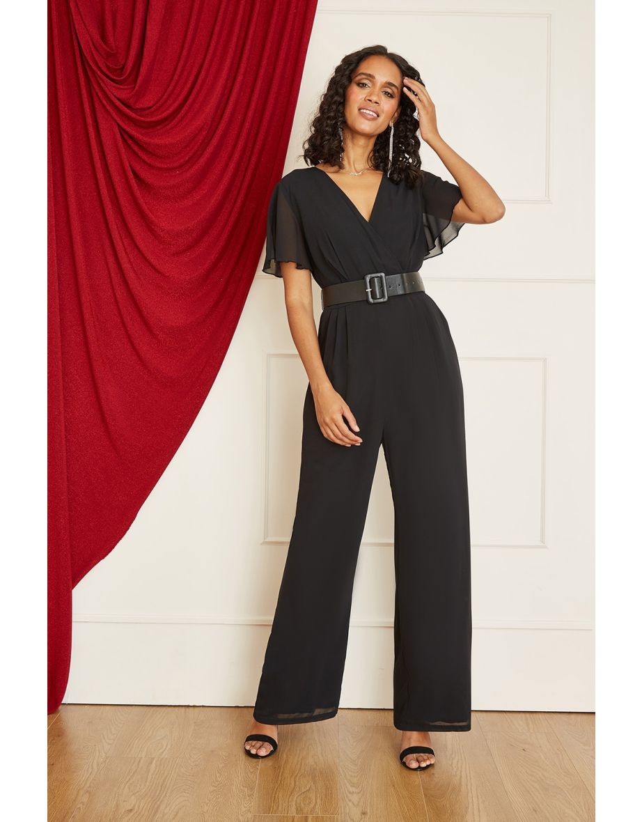 Yumi Black Wrap Over Jumpsuit With Belt