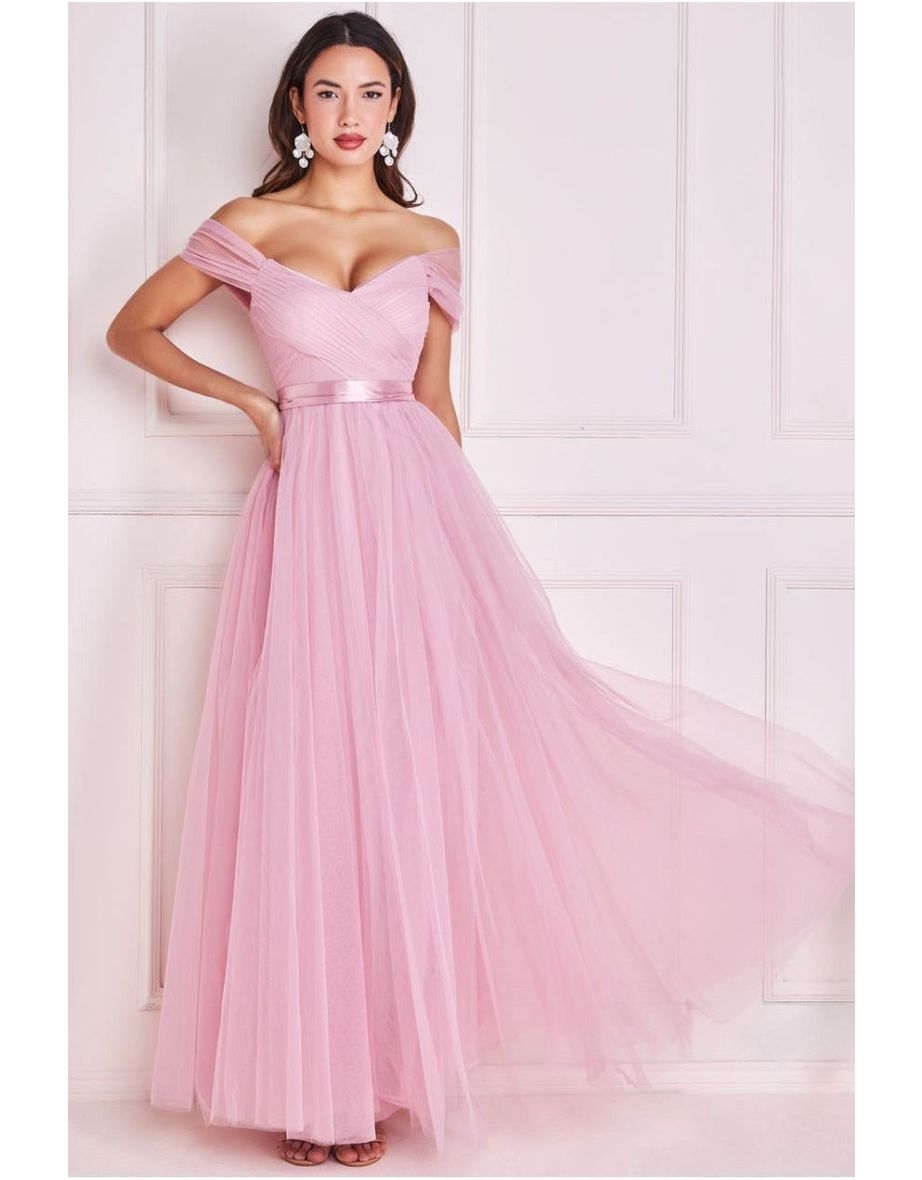Goddiva Off The Shoulder Princess Maxi Dress - Blush