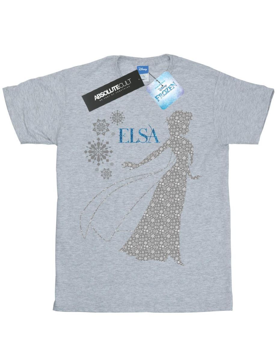 Disney Girls Frozen Elsa Christmas Silhouette Cotton T-Shirt - Sports Grey - 3