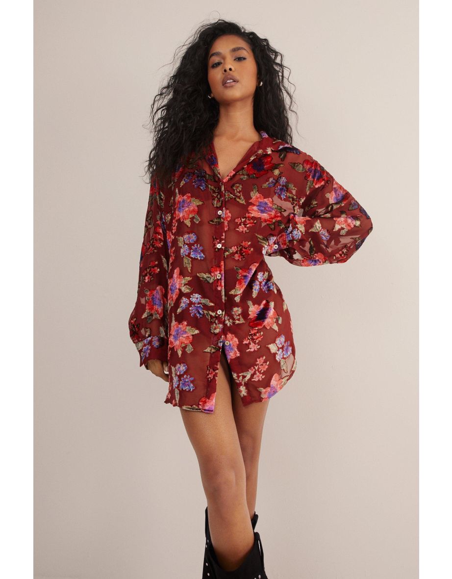 Devore Oversized Sheer Floral Shirt