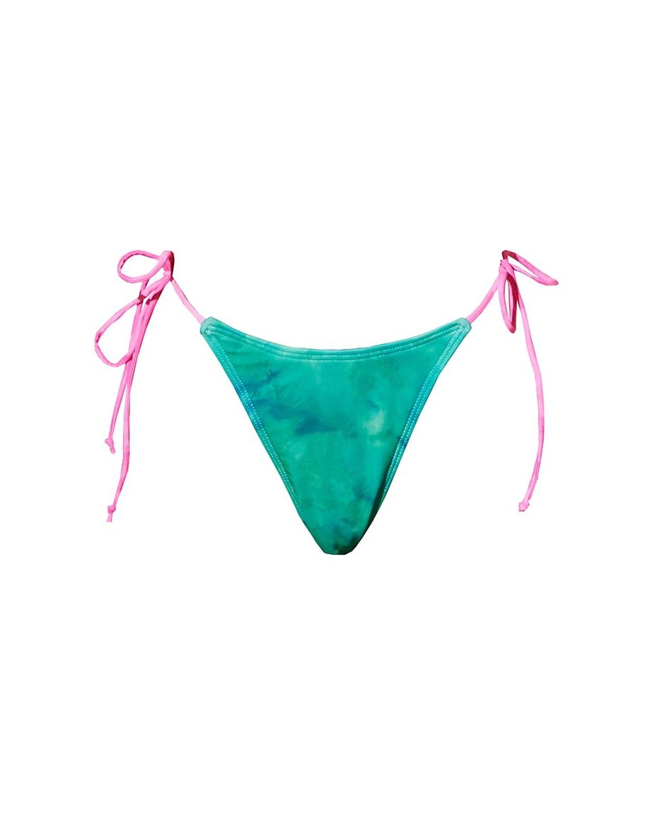 Hot Pink Acid Wash Contrast Tie Bikini Bottom - 3