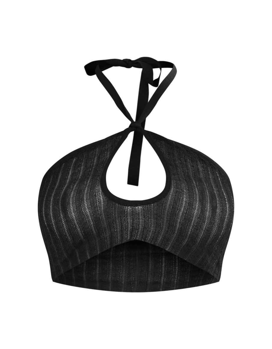 Black Sheer Knit Lace Up Keyhole Top - 3