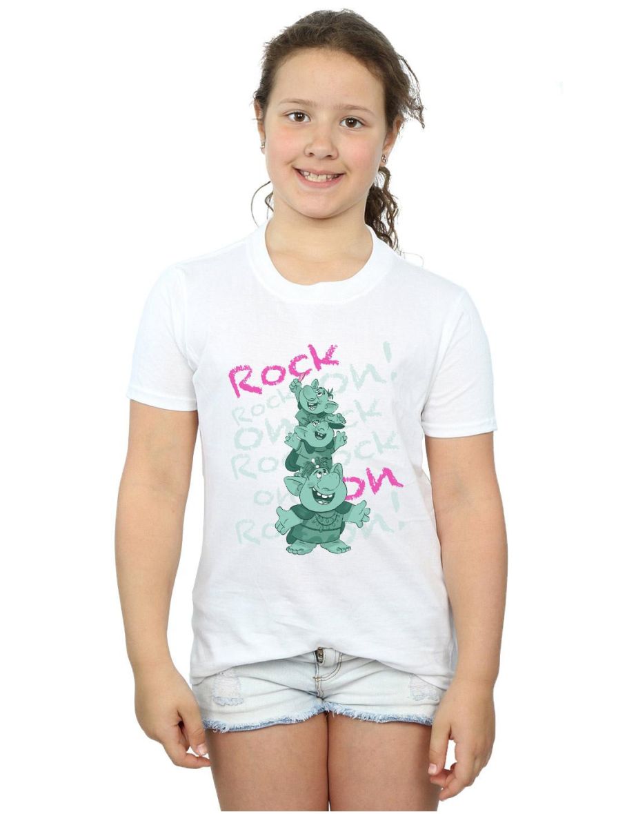 Disney Girls Frozen Trolls Rock On Cotton T-Shirt - White
