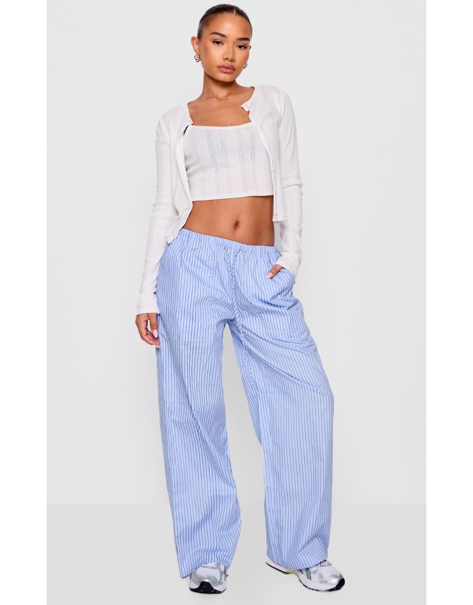 Petite Blue Pinstripe Woven Drawstring Waist Low Rise Trousers