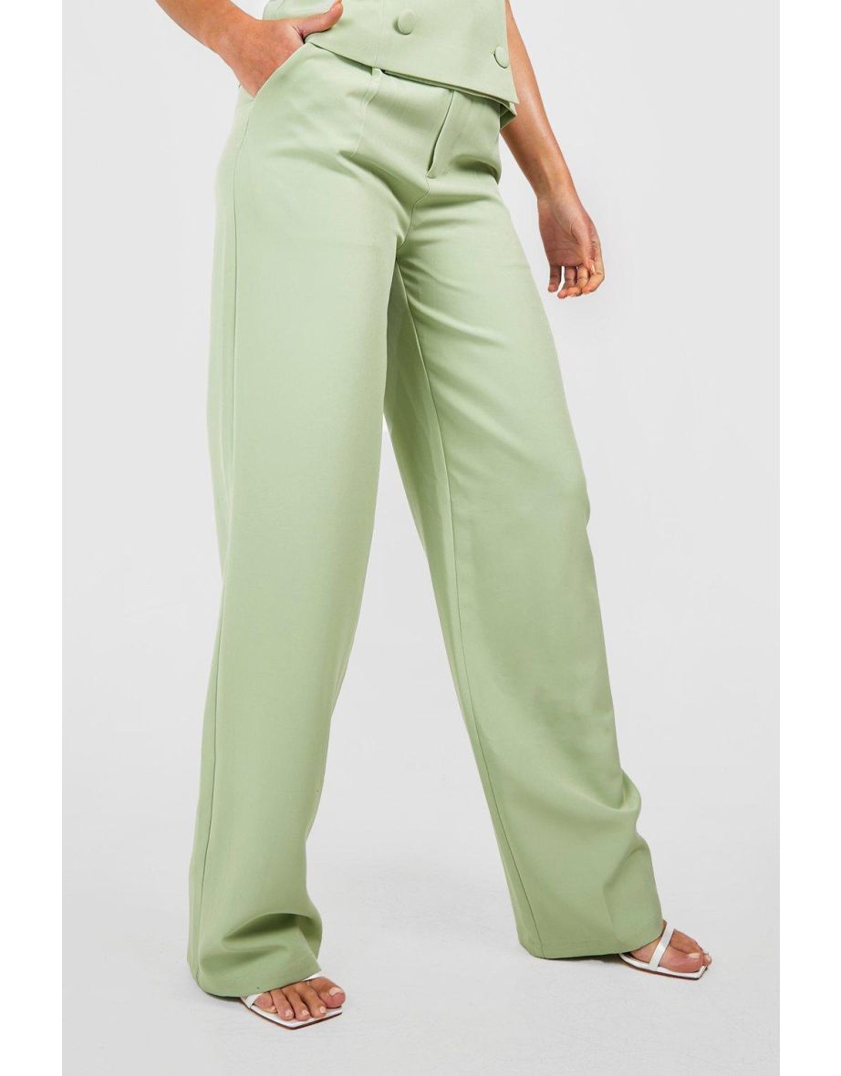 Tall Premium High Waisted Tailored Wide Leg Trousers - sage - 3