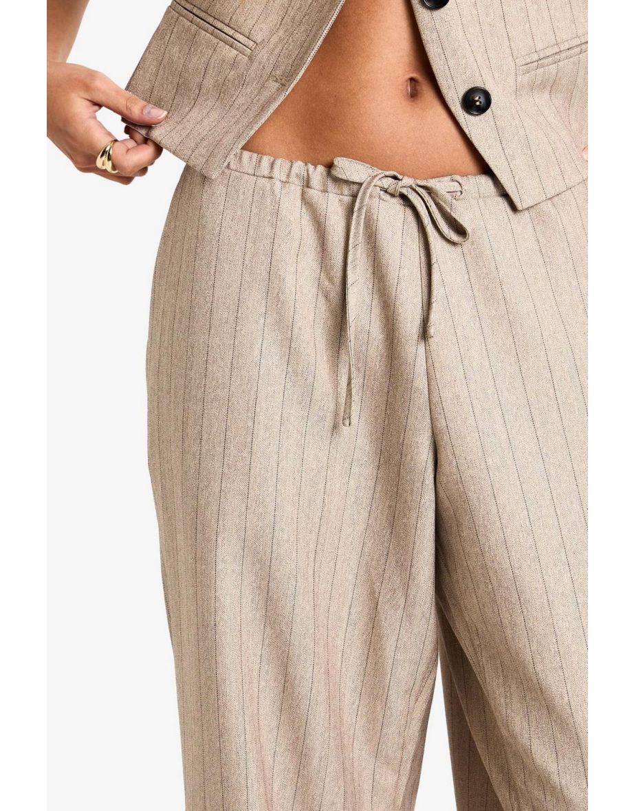 Pinstripe Tailored Wide Leg Trousers - beige - 3