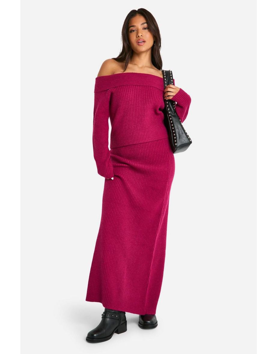 Petite Ribbed Asymmetric Jumper And Maxi Skirt Co Ord