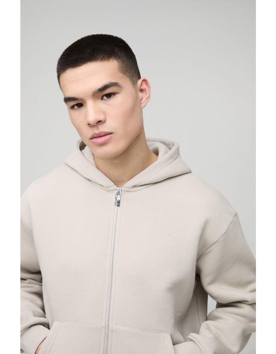 Oversized Boxy Zip Through Hoodie - stone - 2