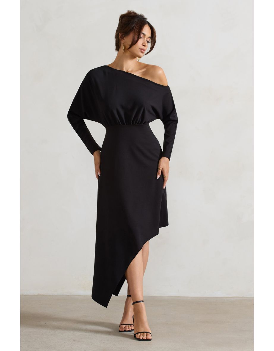 Lori | Black Asymmetric Long-Sleeve Maxi Dress