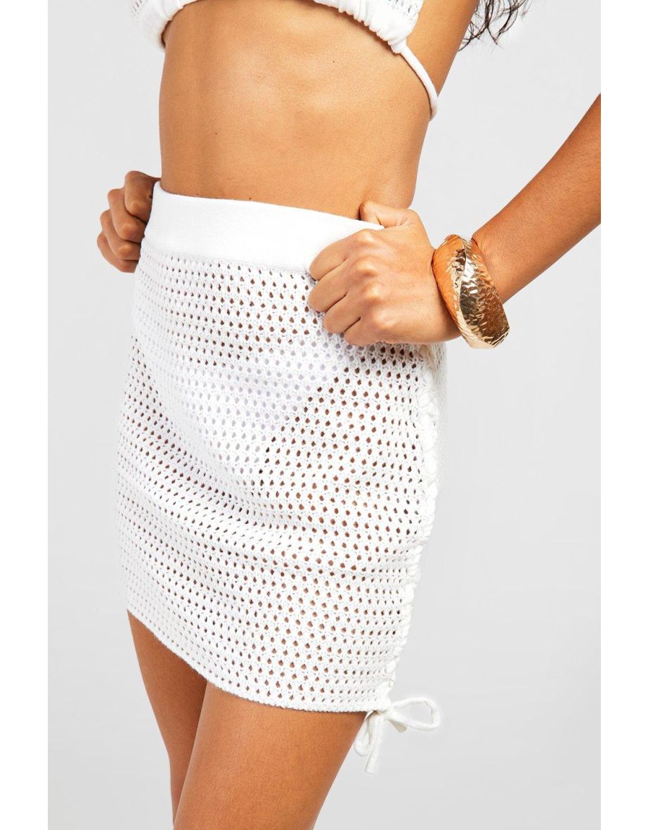 Lace Up Crochet Mini Skirt - white - 3