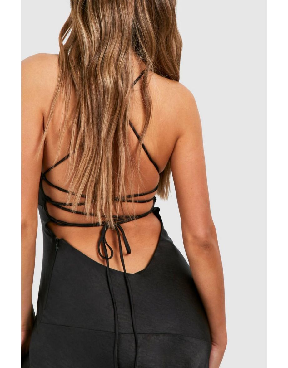 Satin Cross Back Maxi Slip Dress - black - 3
