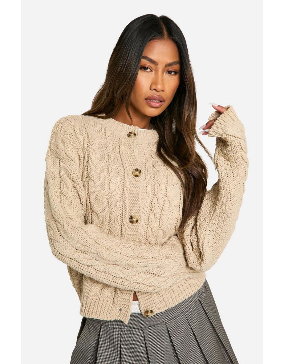 Cable Chunky Knit Button Oversized Cardigan - mocha - 3