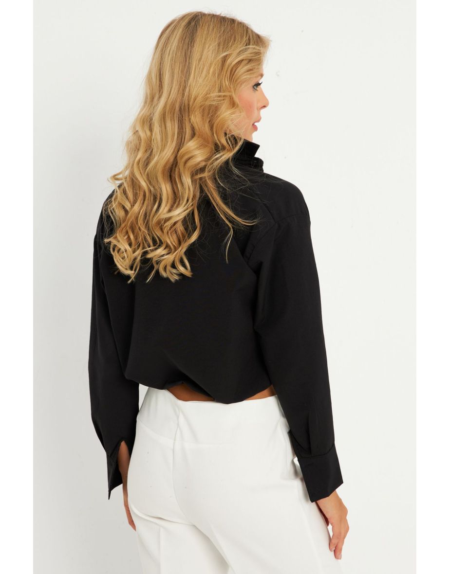 Women's Black Elastic Waist Shirt - 8
