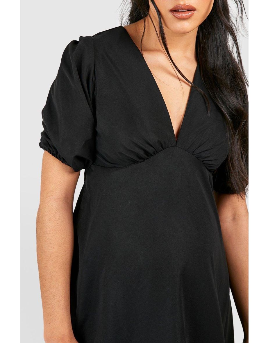 Maternity Woven Puff Sleeve Midaxi Dress - black - 3