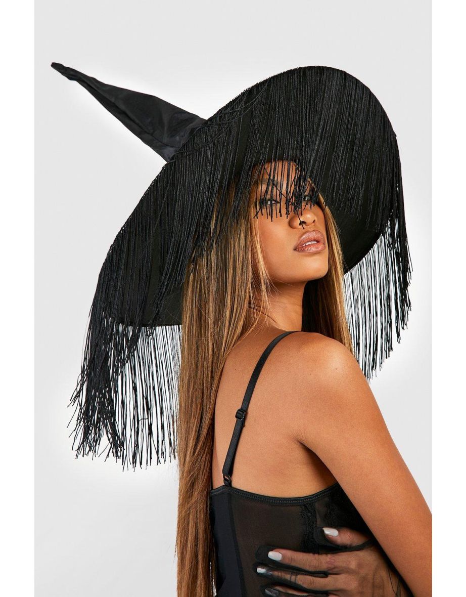 Halloween Fringe Detail Witches Hat - black