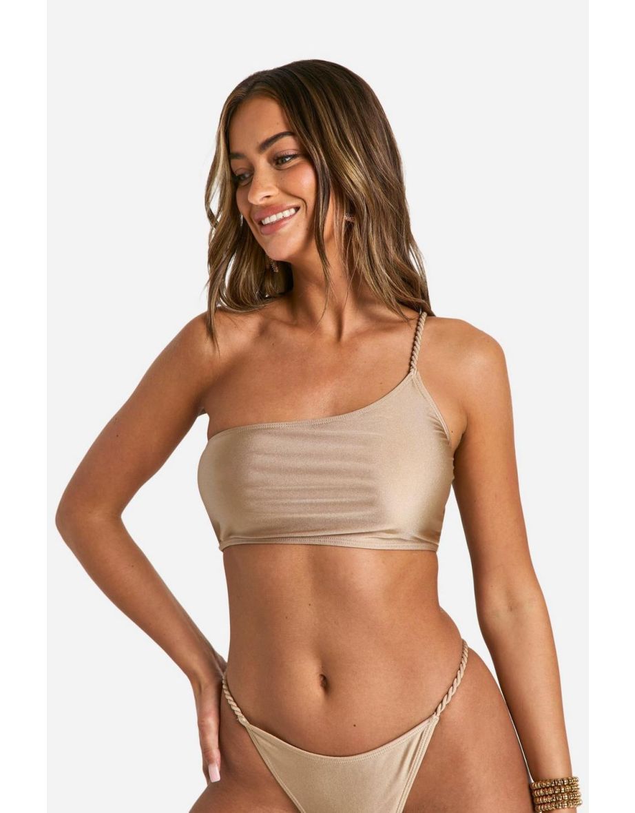 Braided One Shoulder Bikini Top - stone