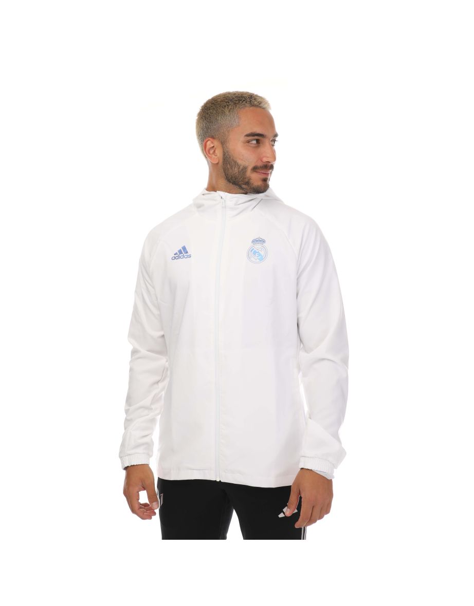 Men's adidas Real Madrid Windbreaker Hooded Jacket in White