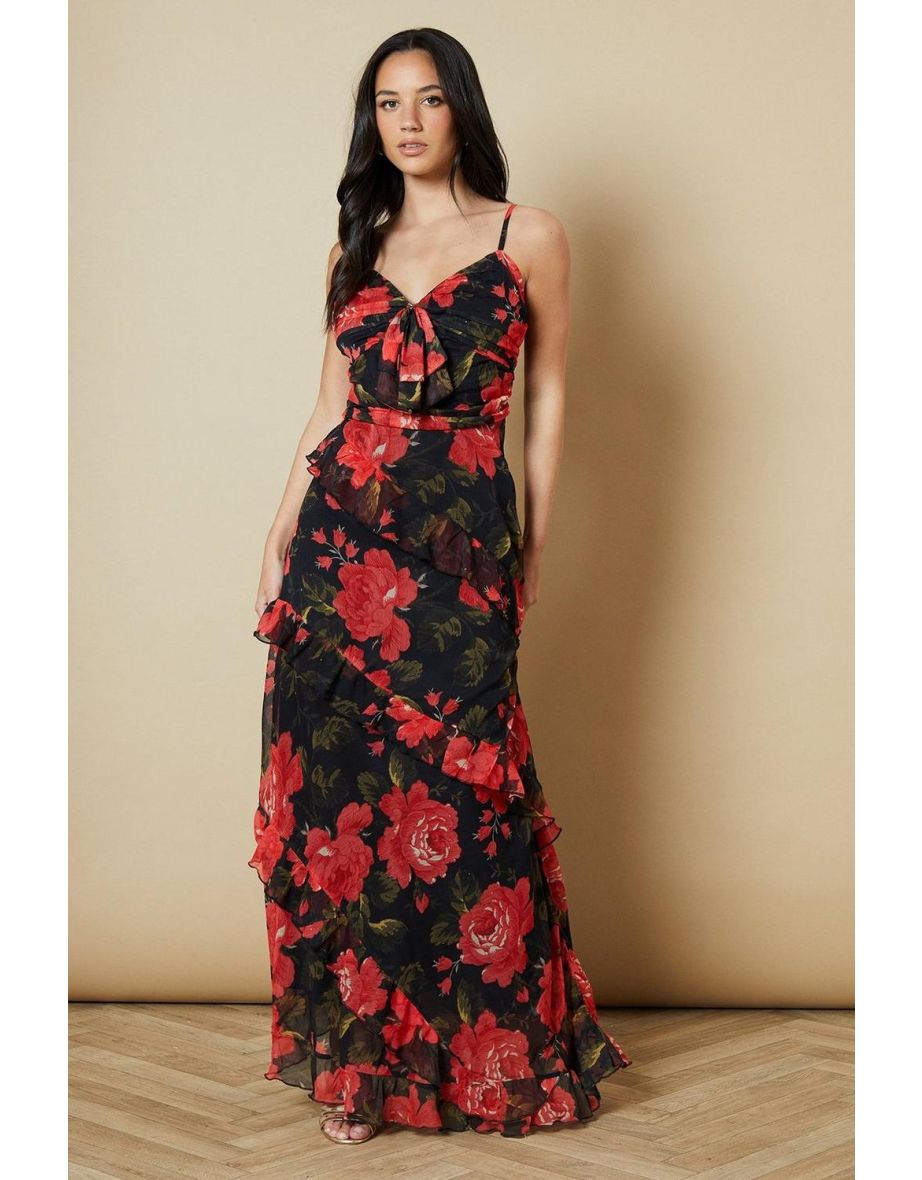 Chiffon Ruffle Detail Midi Dress