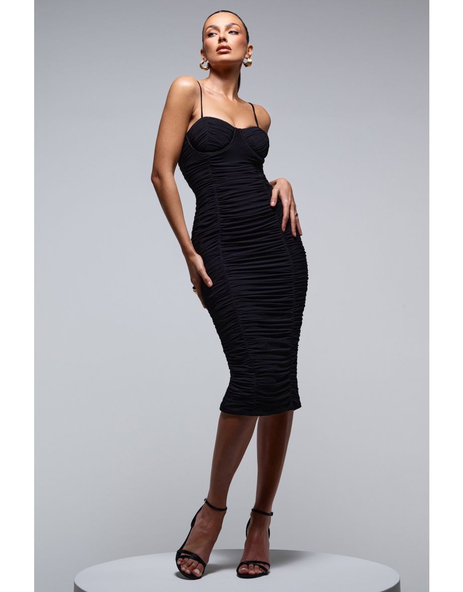 Love Tapes | Black Corset Mesh Midi Dress