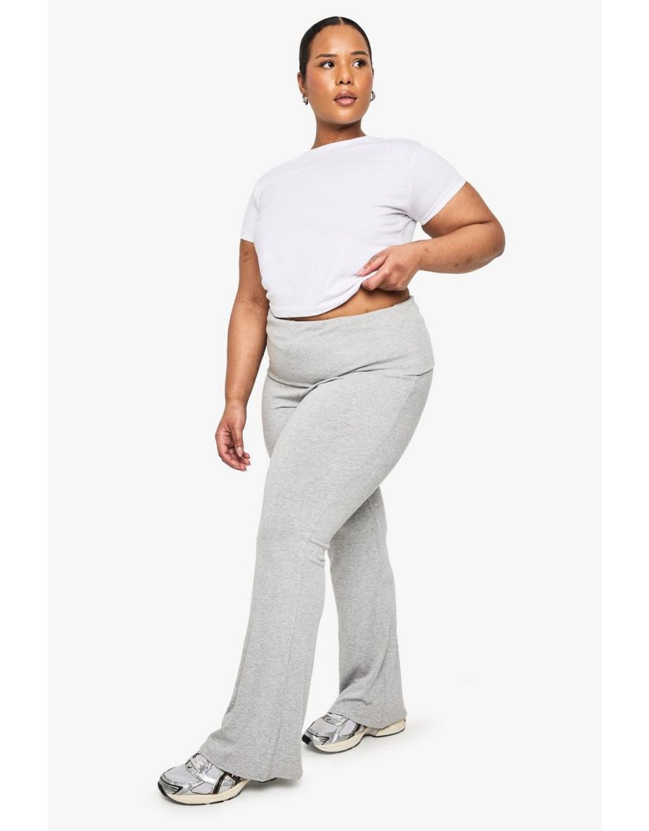 Plus Soft Touch Fold Over Flared Trouser - grey marl