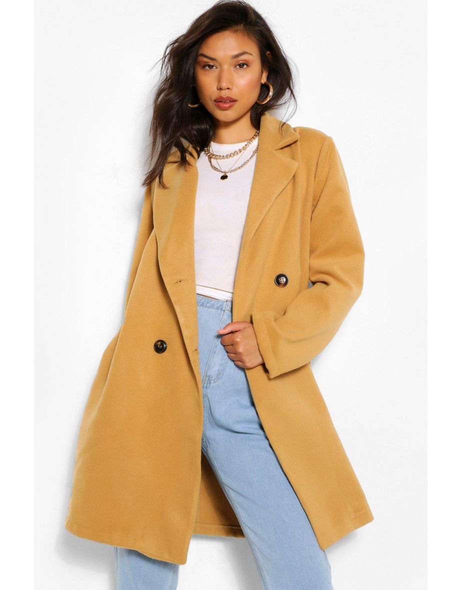 Double Breasted Wool Look Coat - camel