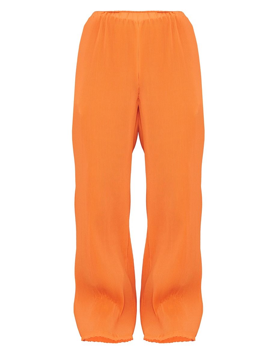 Bright Orange Plisse High Waisted Wide Leg Trousers - 4