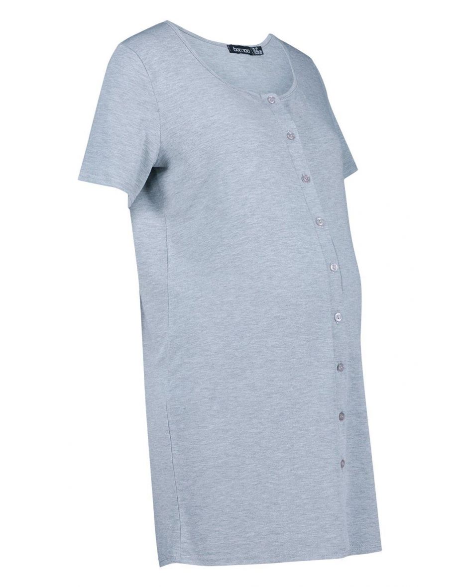 قميص نوم بأزرار أمامية - رمادي - للحوامل - 3