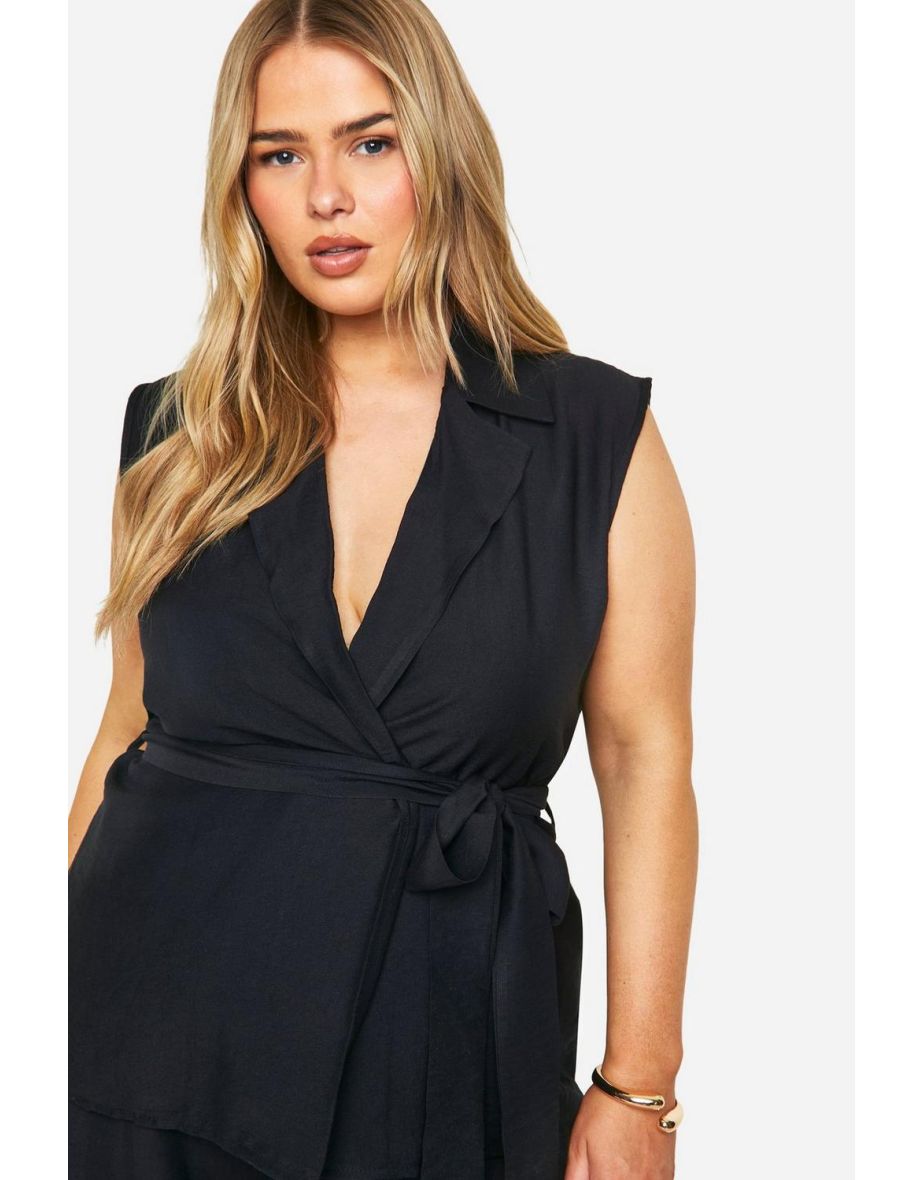 Plus Linen Look Sleeveless Blazer And Trouser Co-ord - 3