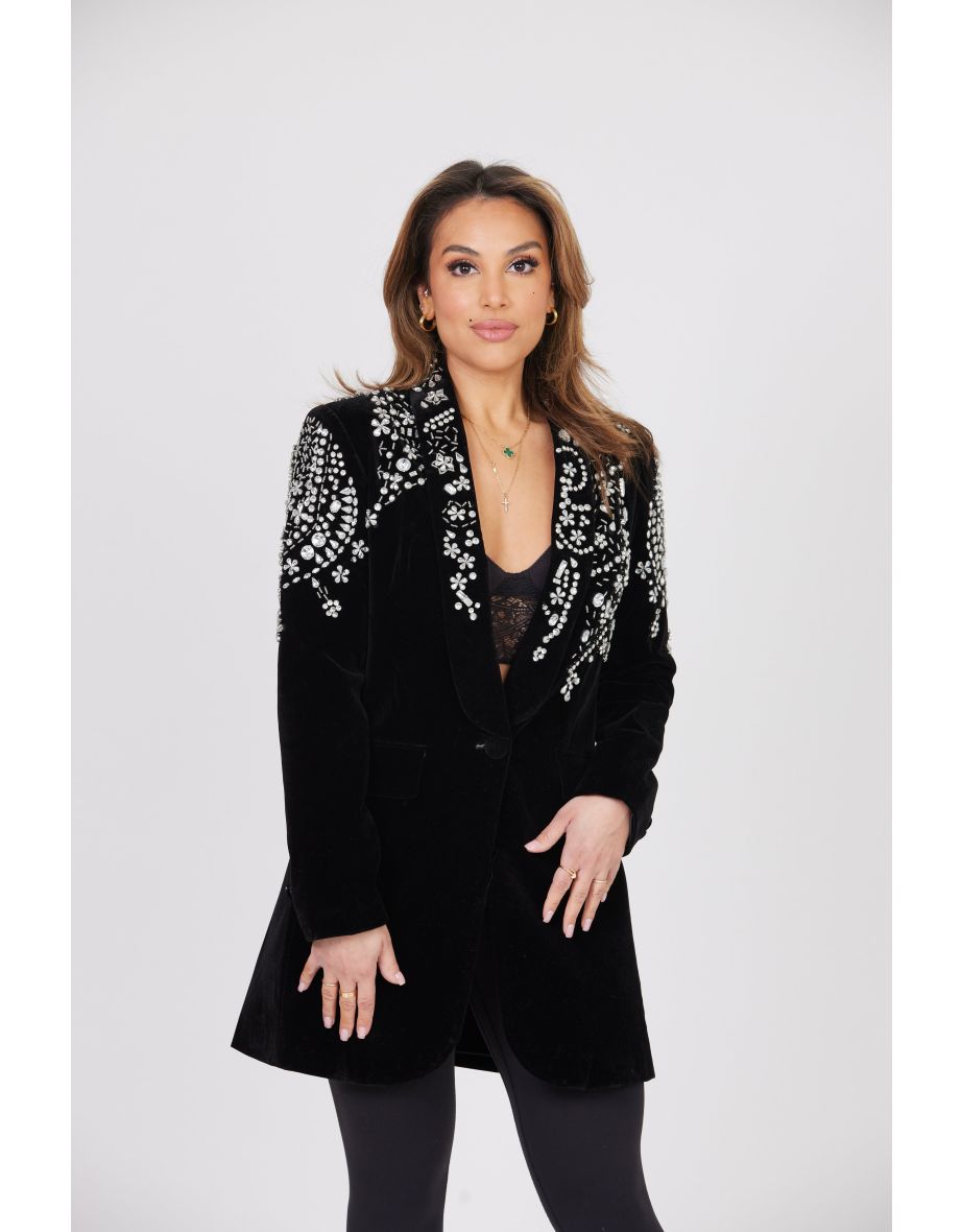ROYAL NOIR EMBELLISHED VELOUR BLAZER
