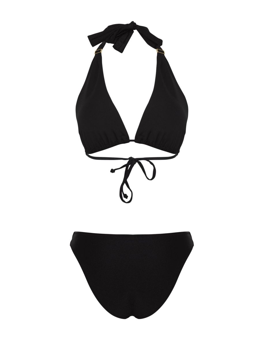 Black Triangle Accessory Shiny Regular Bikini Set - 6