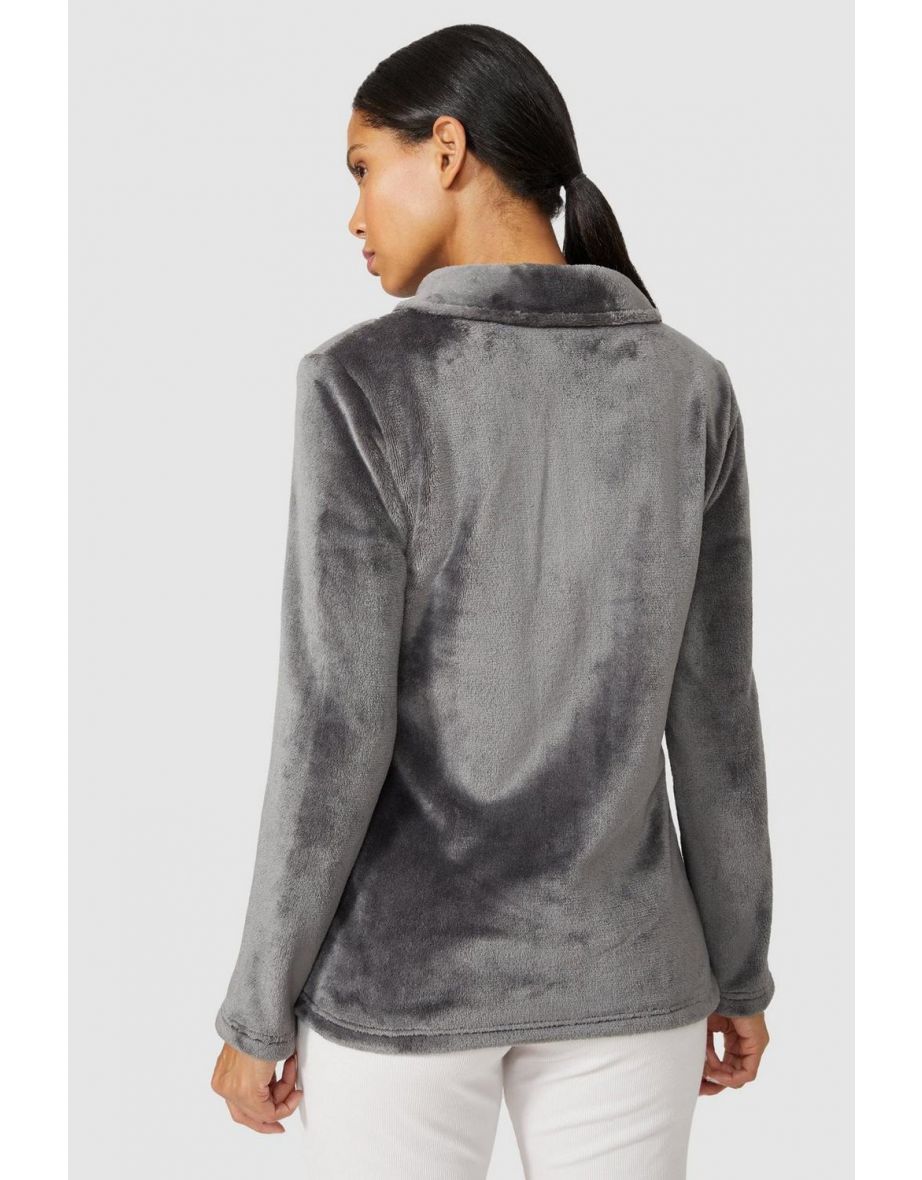 Sleek Zip Through Bed Jacket - grey - 3
