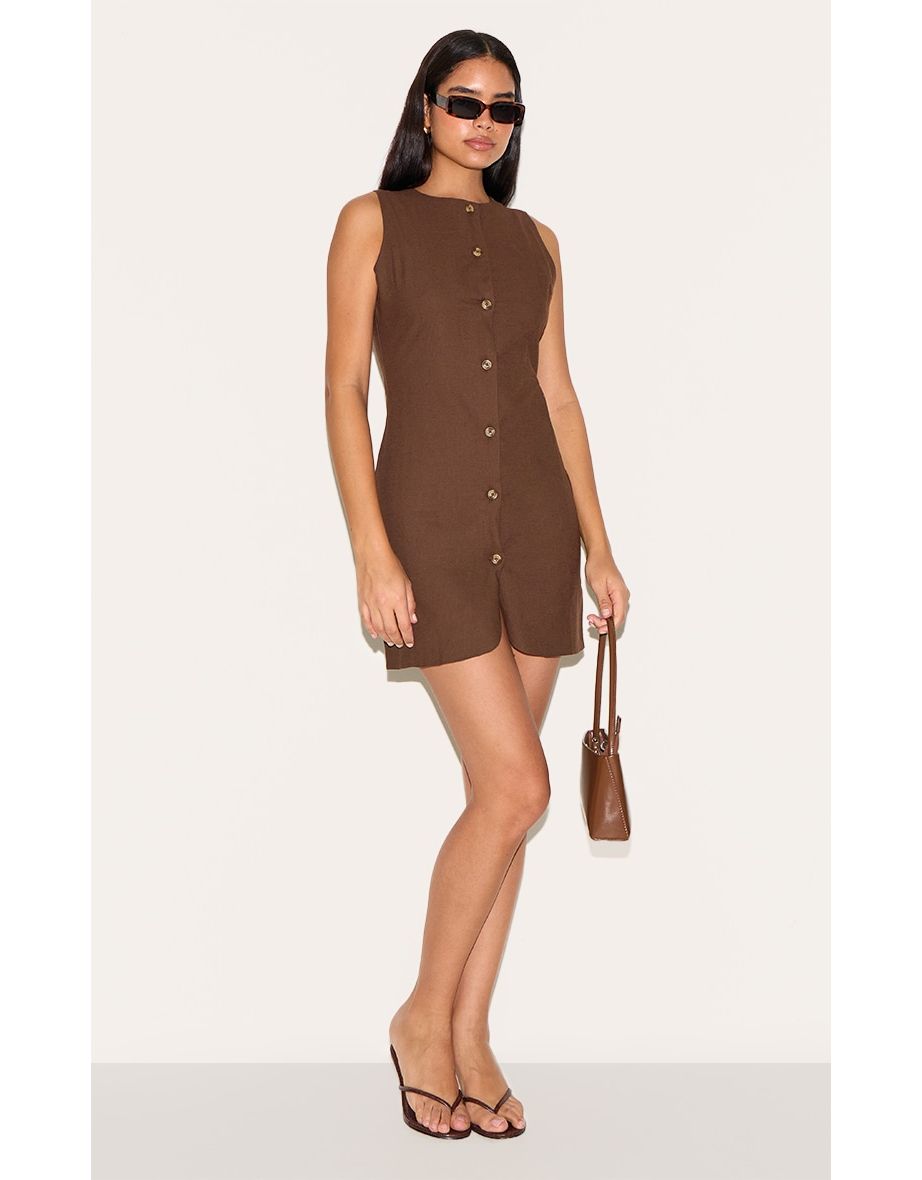 Tall Chocolate Button Down Bodycon Dress