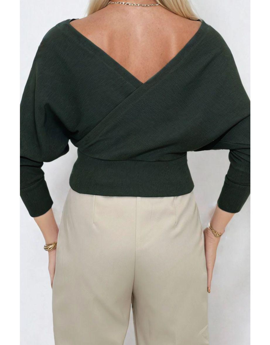 Women's Khaki Front Back V Neck Double Breasted top - 3