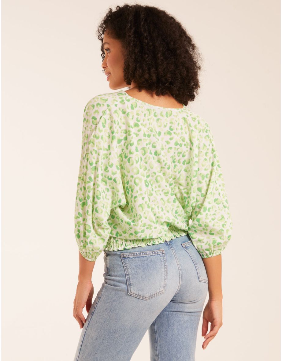 Elasticated Sleeve Wrap Front Elastic Hem Top - 4