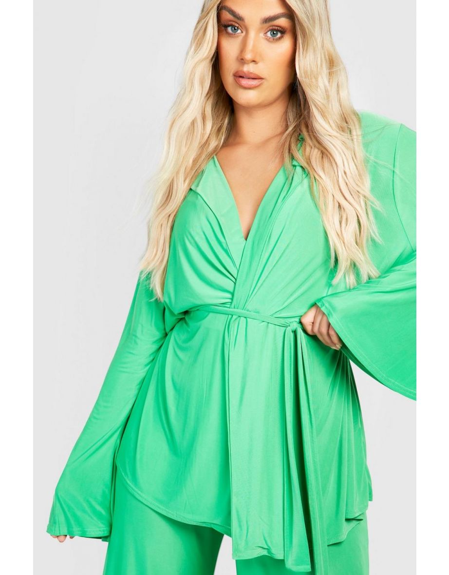 Plus Slinky Wrap Top - green - 3