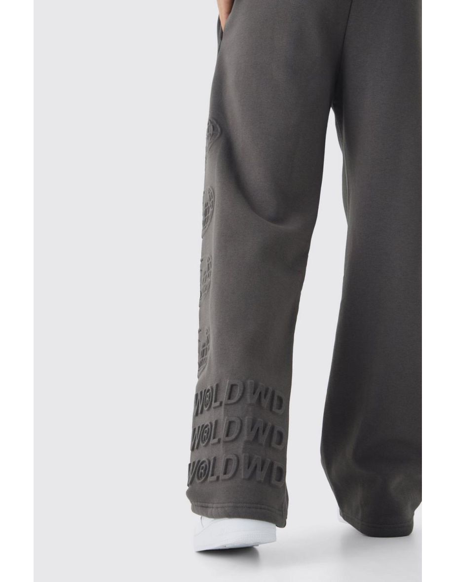 Wide Leg Deboss Worldwide Jogger - slate - 2
