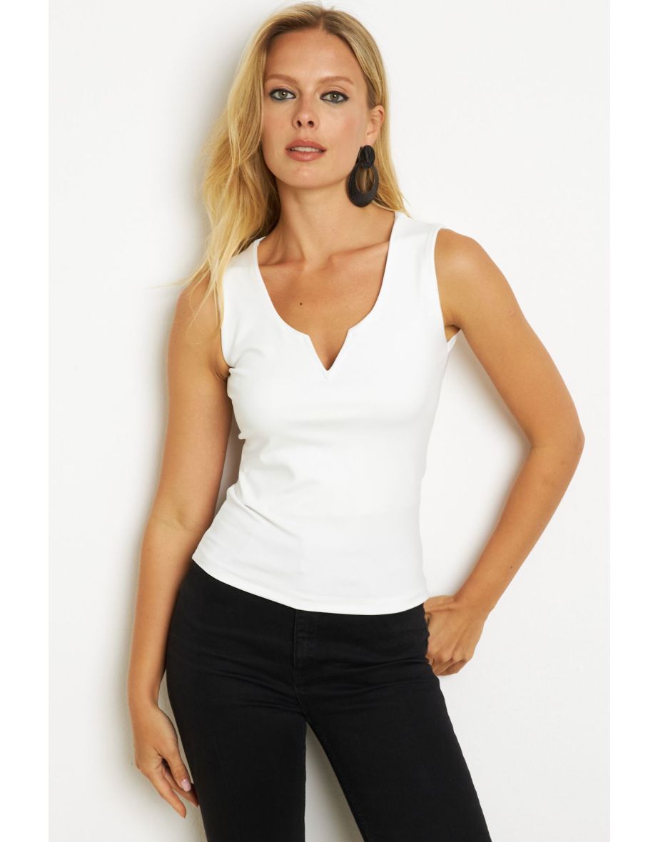 Women's White Sleeveless Blouse - 8