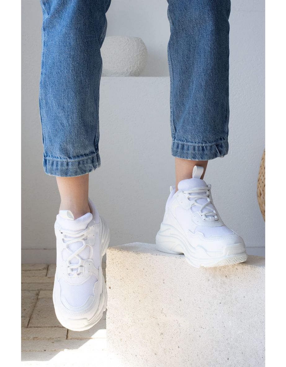 WOMEN'S WHITE LEATHER & MESH SNEAKER SNEAKERS Y5623 - 2