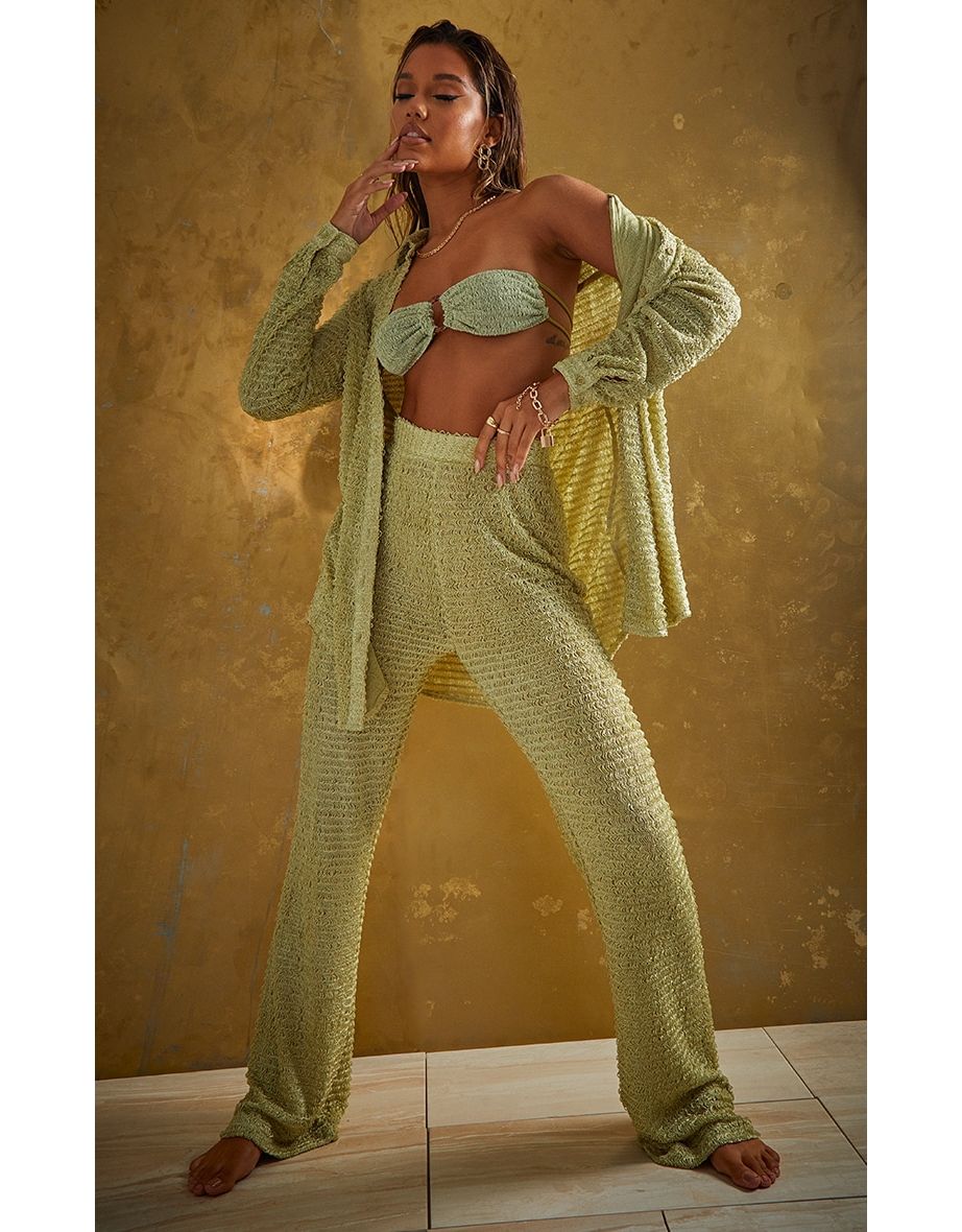 Green Textured Beach Trousers