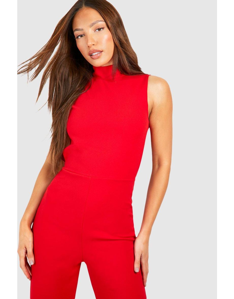 Tall Crepe High Neck Open Back Jumpsuit - red - 3