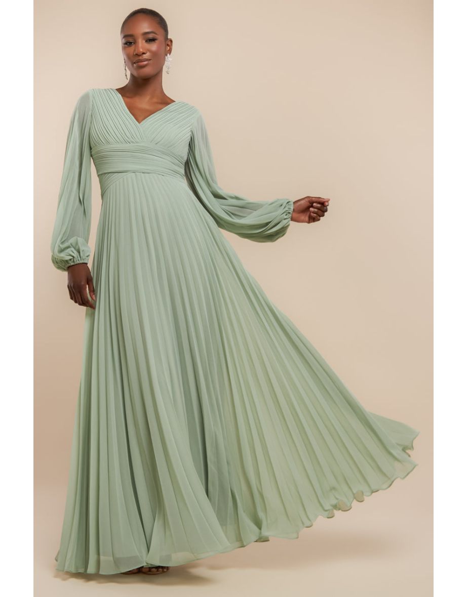 Goddiva Balloon Sleeve Chiffon Maxi Dress  - Sage Green